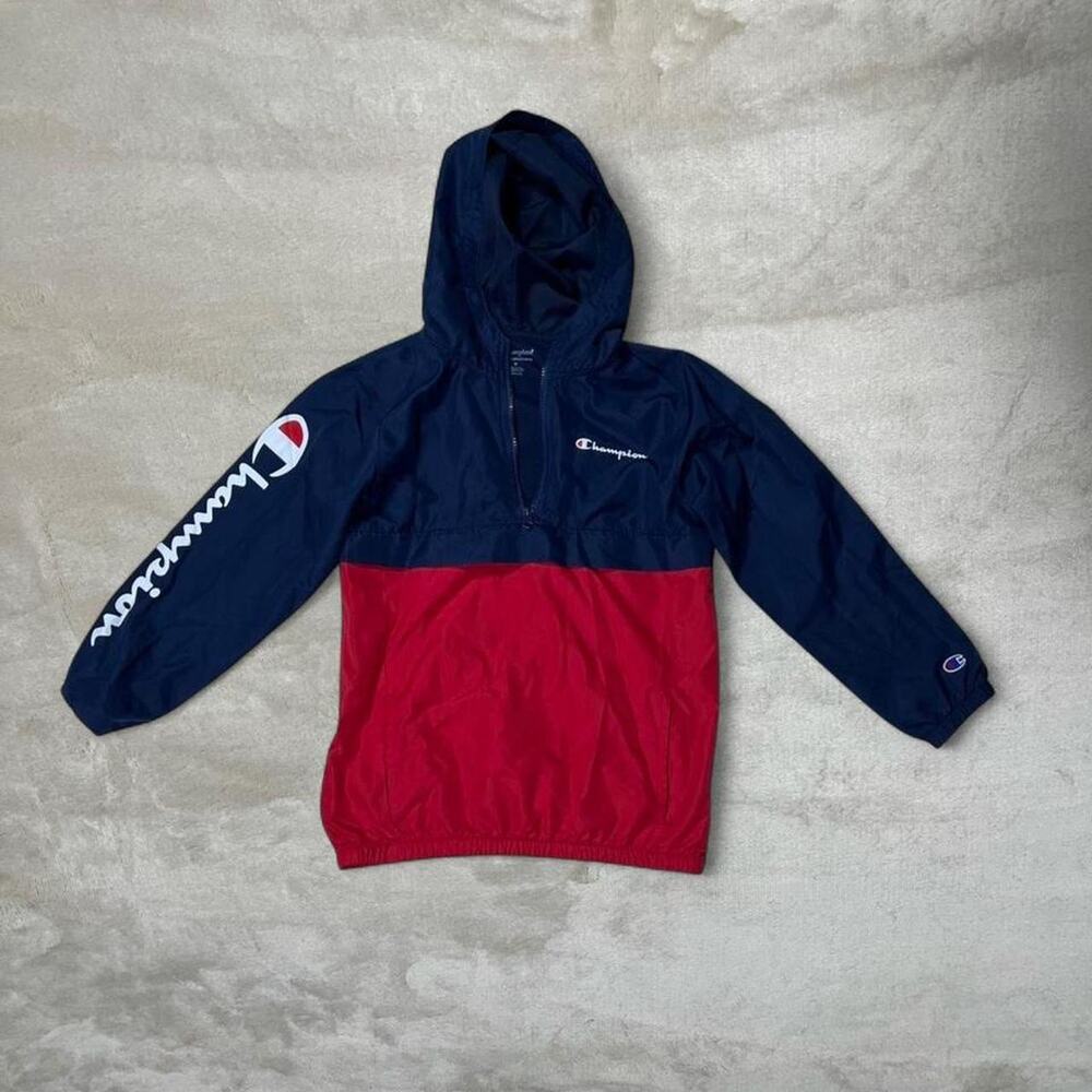 Champion Navy Red Colorblock Half-Zip Anorak Windbreaker Medium.